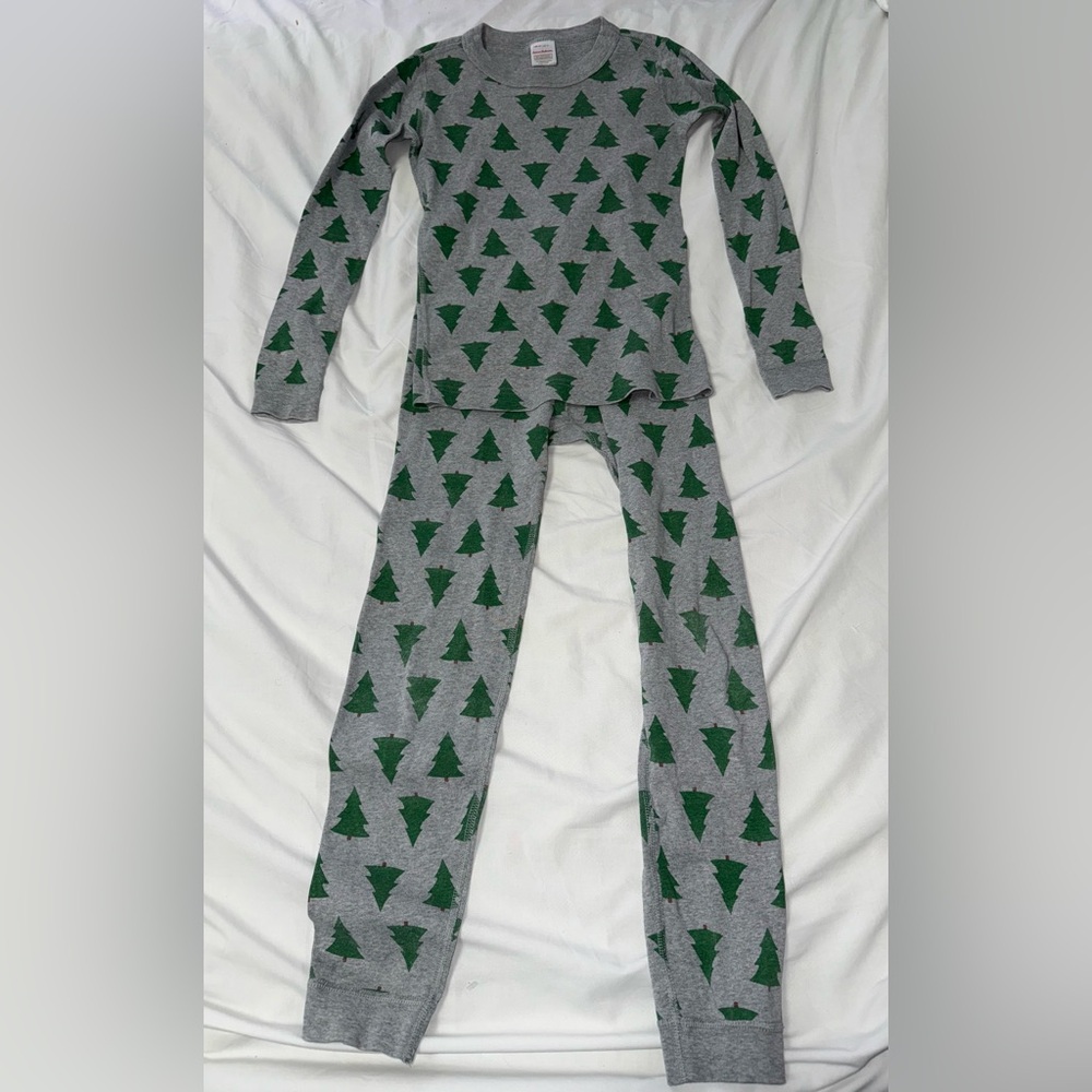 Hanna Andersson organic cotton long John pajamas in Christmas tree print sz 10